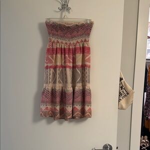 American Eagle Outfitters Pink and Cream Strapless Dress